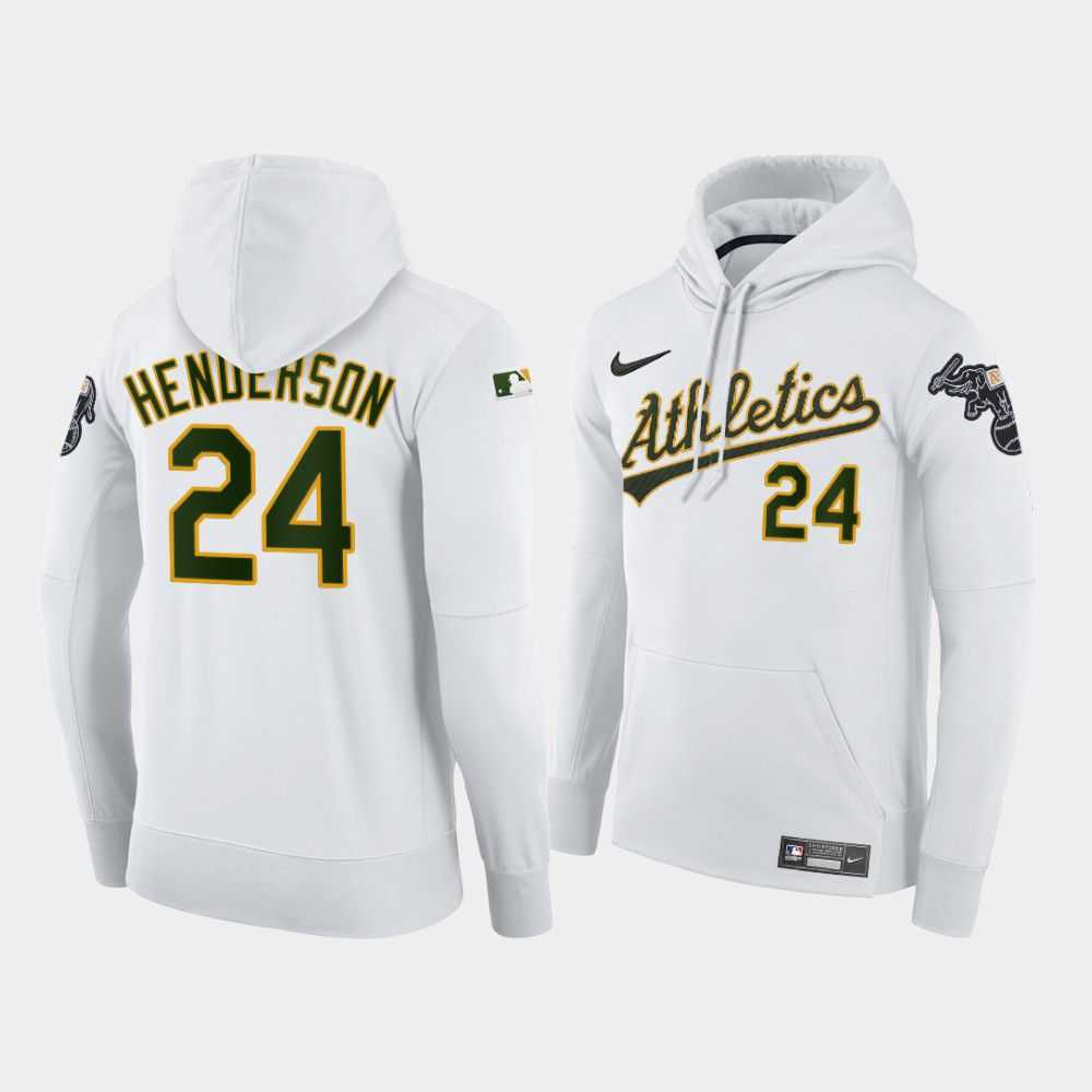Men Oakland Athletics 24 Henderson white home hoodie 2021 MLB Nike Jerseys